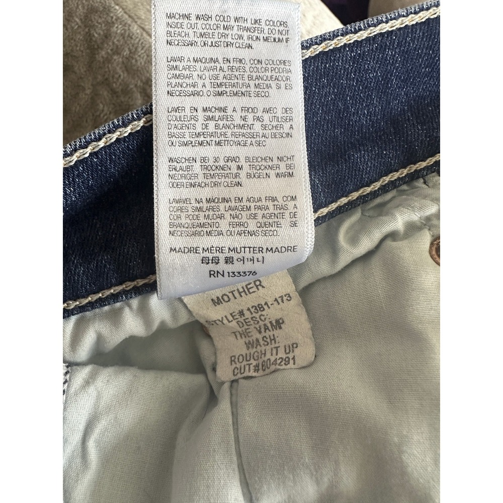MOTHER The Vamp Distressed Jeans Rough It Up Wash Blue Denim Mid Rise Skinny 28 - Picture 9 of 14